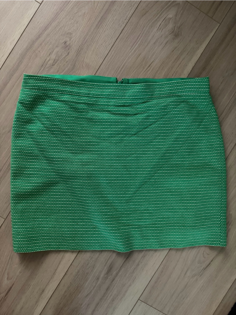 J. Crew Green Mini Skirt with White Dot Texture